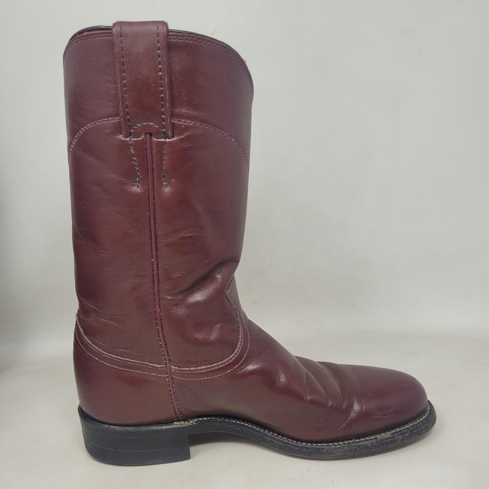 VTG Justin Boots 5B Burgundy Red Leather Western Roper Cowgirl Rodeo USA L3068 - Picture 12 of 13